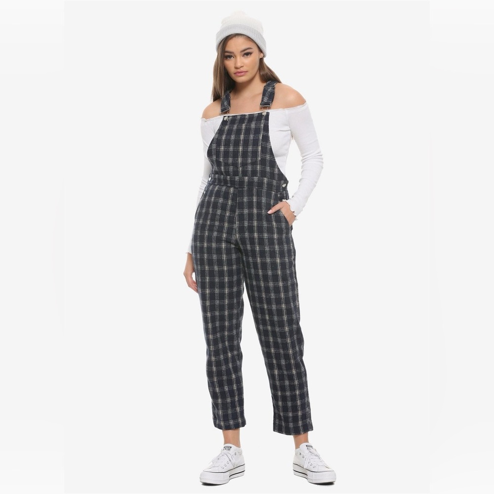 Daisy Street Navy Plaid Overalls